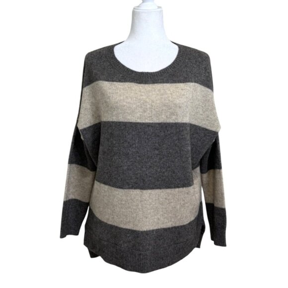 Vince Striped Sweater Wool Yak Hair Sweater Tunic Gray Cream Women Size S - Picture 1 of 8